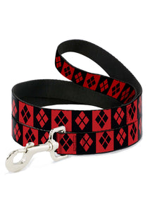 Harley Quinn Diamond Blocks Black/Red Dog Leash