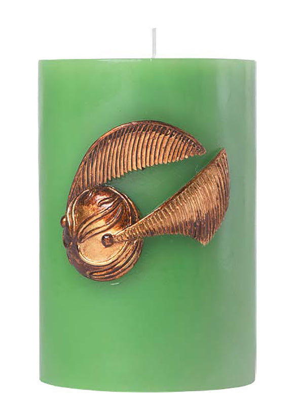 Harry Potter Golden Snitch Insignia on a Green Candle