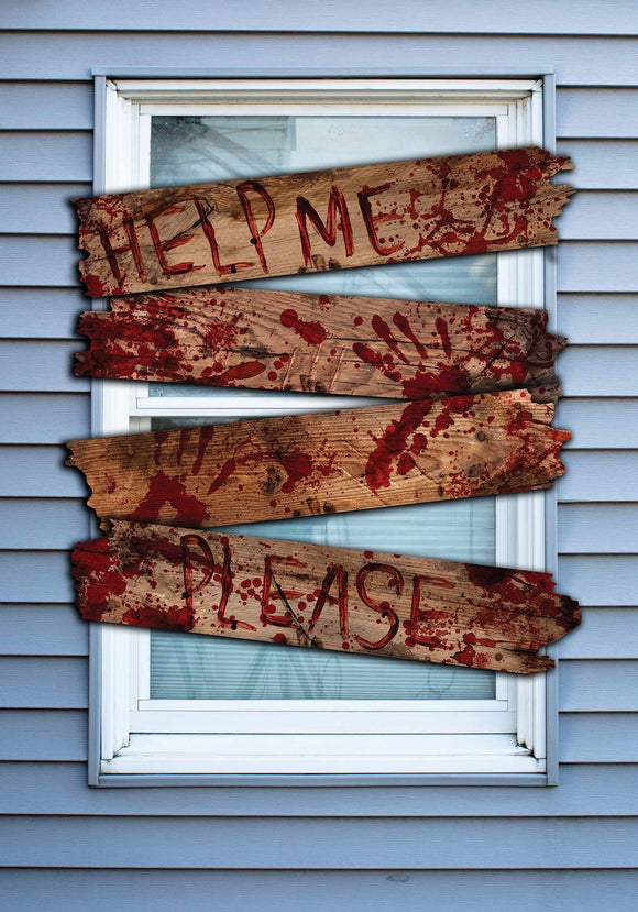 Haunted Window Bloody Wooden Boards with Words Prop