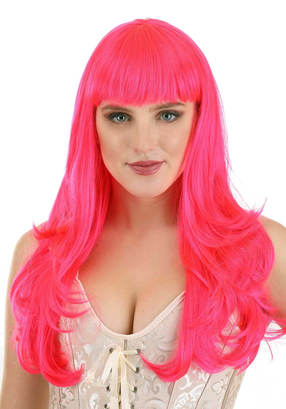 Hot Pink Long Wavy Women's Wig