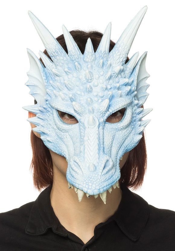 Horned Ice Blue Dragon Half Mask