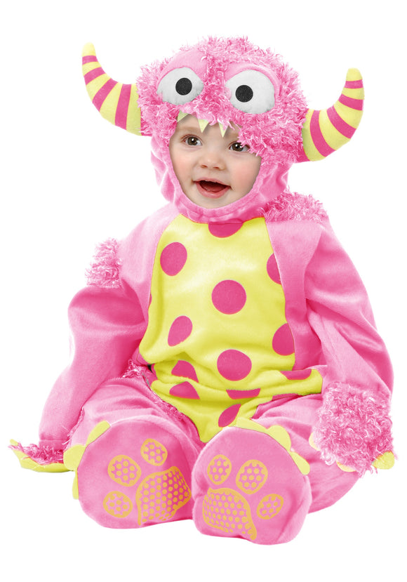 Infant Pink Mini Monster Costume - Baby Furry Monster Jumpsuits