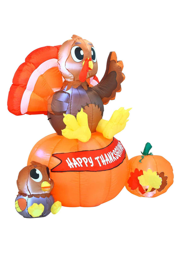 Inflatable 6' Turkey on Pumpkin Thanksgiving Decoration
