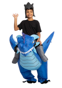 Kids Inflatable Blue Dragon Ride-On Costume