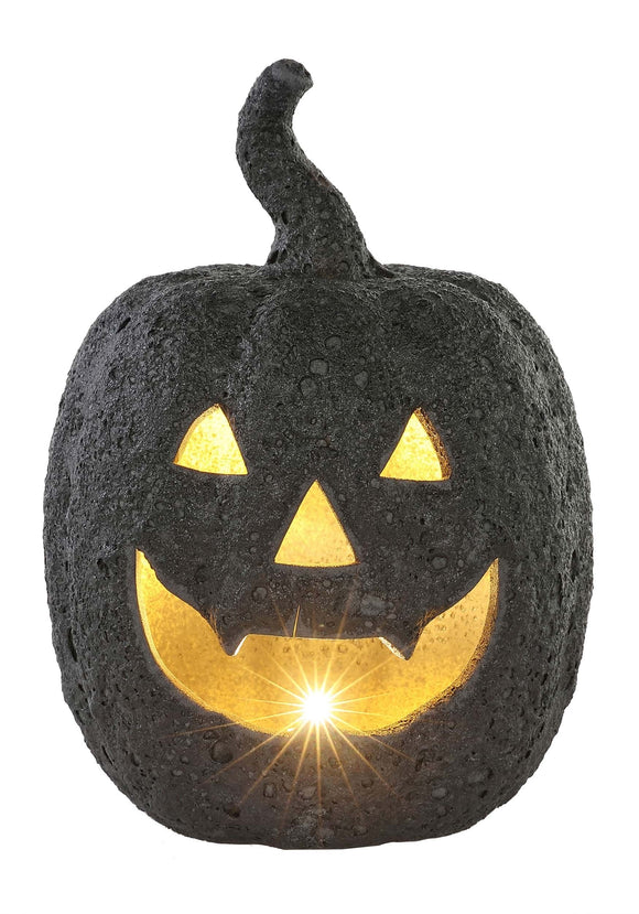 Ceramic Large Black Stone-Look Glow Pumpkin