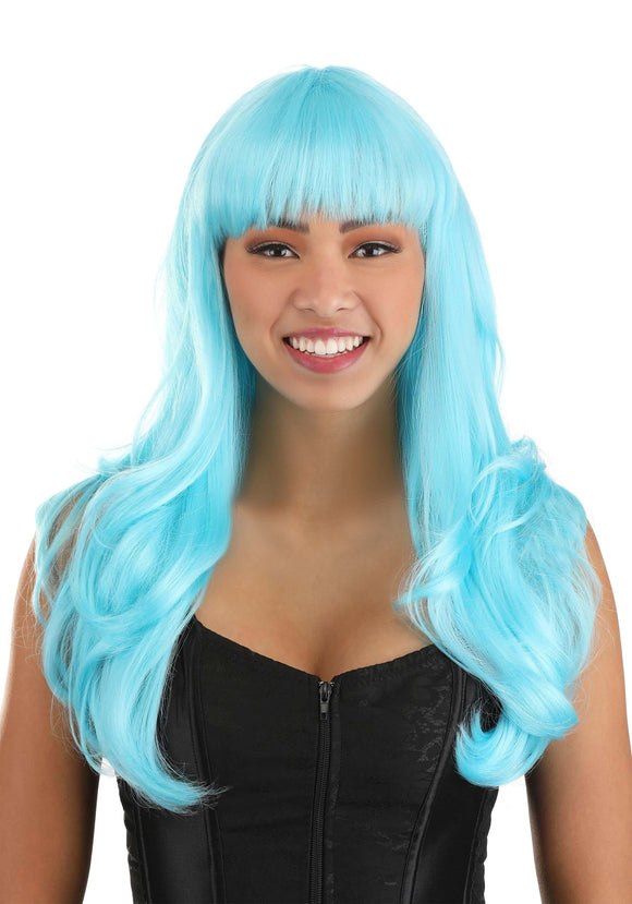 Full Light Blue Wavy Wig