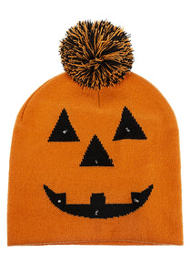 Light Up Jack O Lantern Pompom Knit Cap