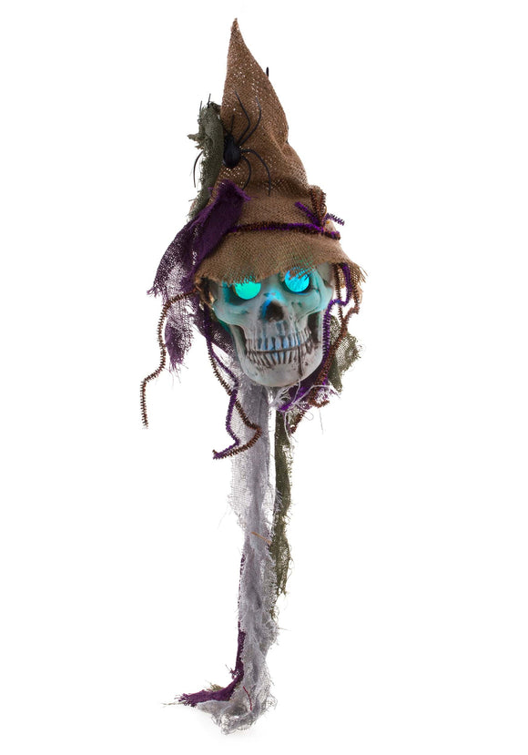 Light Up Hanging Skeleton Scarecrow Head Halloween Decoration