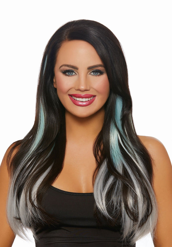3-Piece Ombre Aqua/Grey Long Straight Hair Extensions