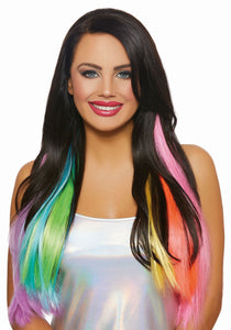 3-Piece Long Wavy Neon Rainbow Hair Extensions