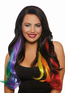 3-Piece Primary Rainbow Long Wavy Hair Extensions