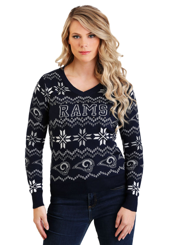 Los Angeles Rams Light Up V-Neck Bluetooth Sweater for Women
