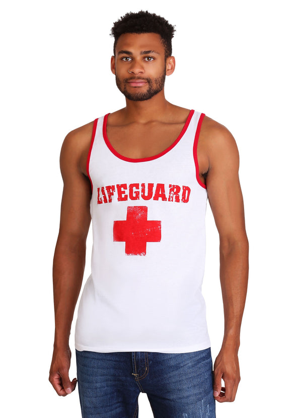Red and White Lifeguard Tank Top for Men