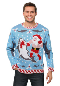 Men's Santa vs Shark Ugly Christmas Costume Sweater