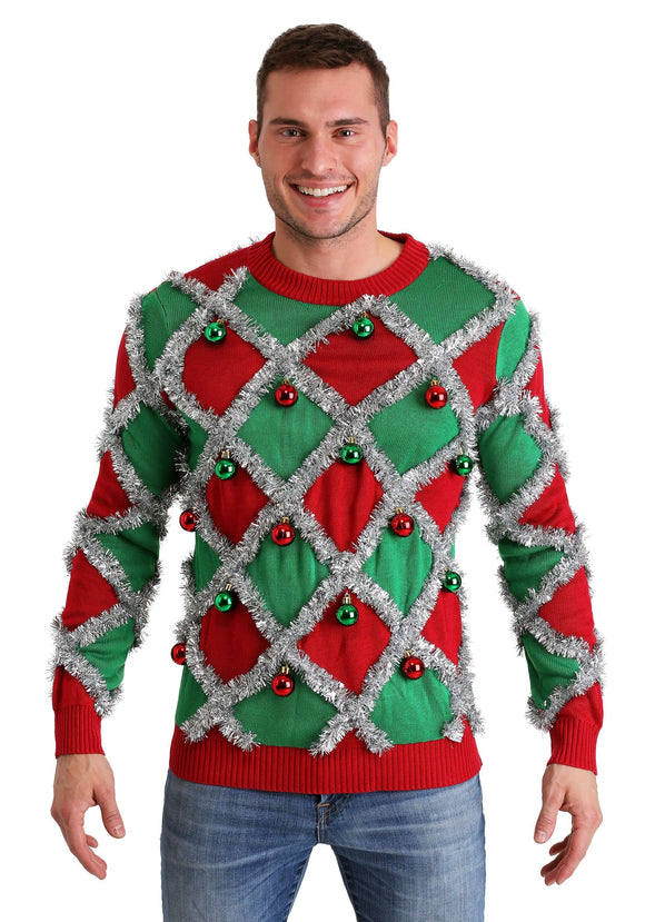 Tipsy Elves Diamond Tinsel Ugly Christmas Sweater for Men
