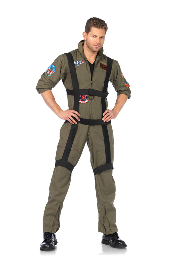 Men's Top Gun Jumpsuit Costume with Harness