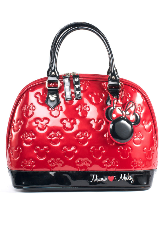 Mickey and Minnie Red and Black Patent Embossed Bag