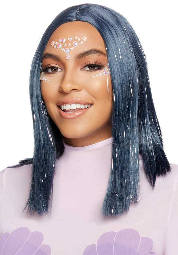 Midnight Blue Long Tinsel Bob Wig