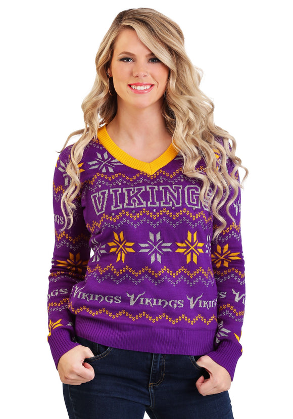 Minnesota Vikings Light Up V-Neck Bluetooth Sweater for Women