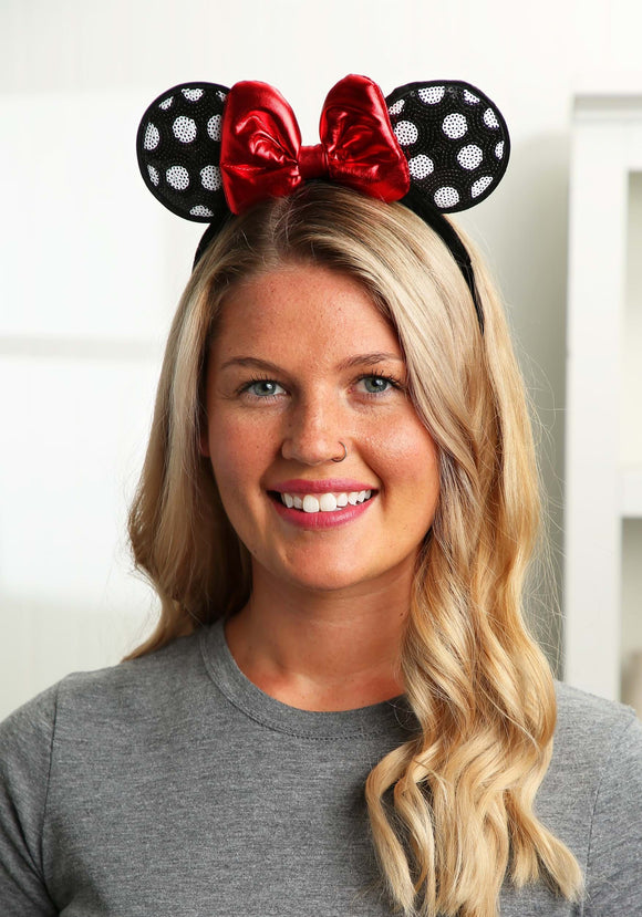 Sequined Minnie Mouse Polka Dot Ears Headband