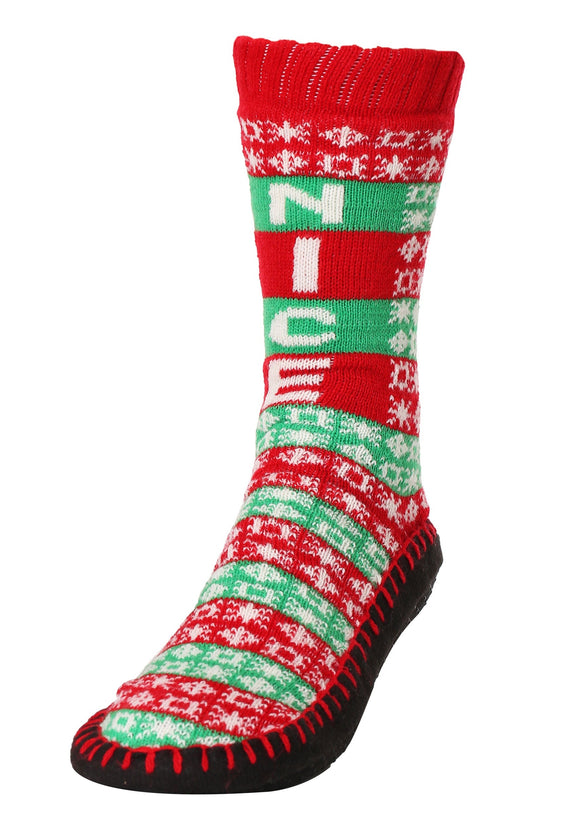 Naughty Nice Christmas Knit Slipper Socks
