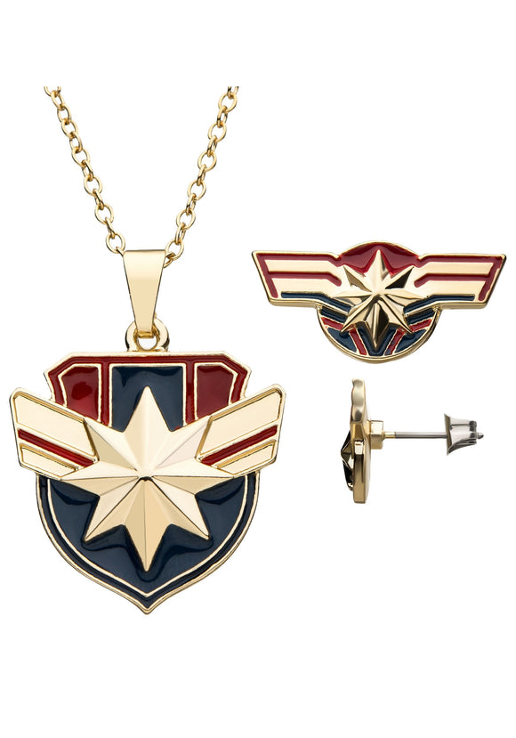 Captain Marvel Earring and Necklace Gift Set