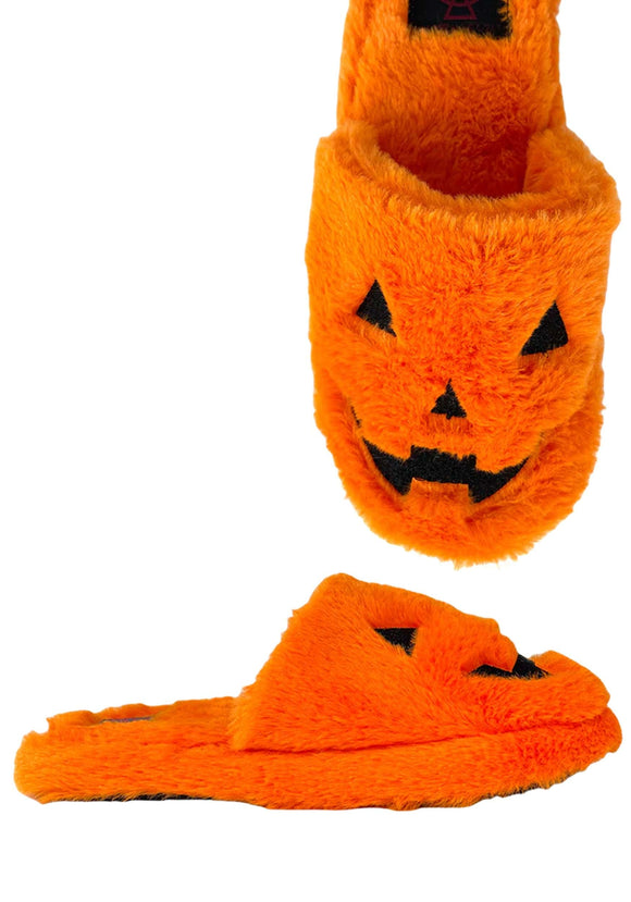 Furry Orange Jack O' Lantern Slipper