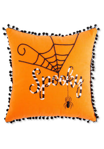 12" Orange Halloween Pillow w/ Black and White Embroidery
