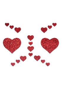 Adult Pastease Red Crystal Heart Glitter Pasties Set