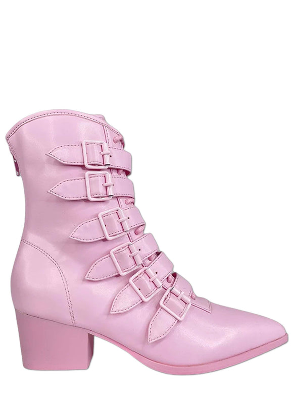 Pastel Pink Women's Buckle Boots