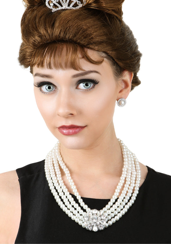 Pearl and Brooch Necklace and Earring Set