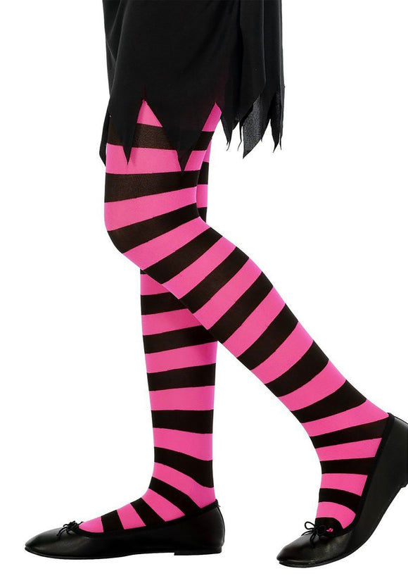Girl's Pink and Black Striped Tights