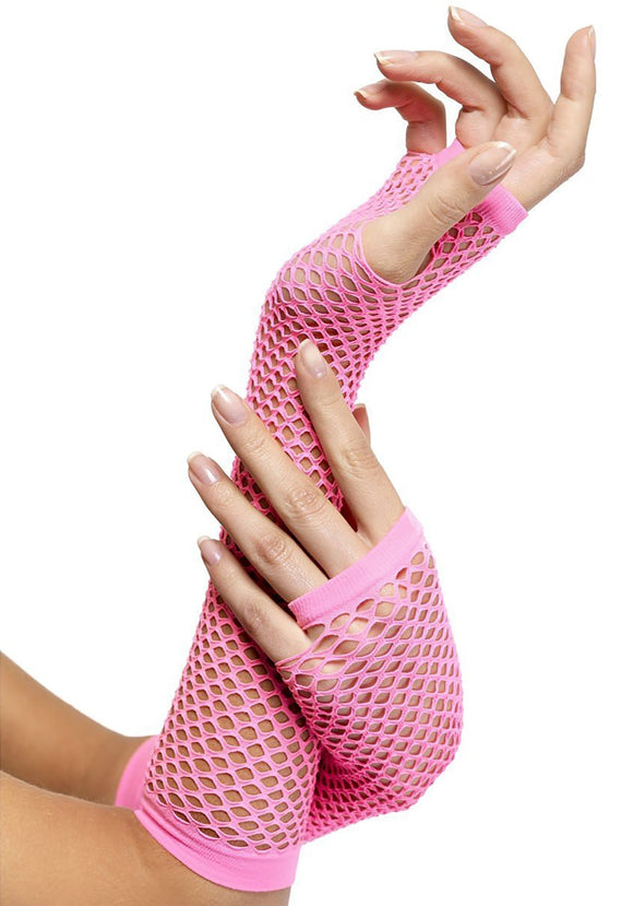 Women's Pink Fingerless Fishnet Gloves