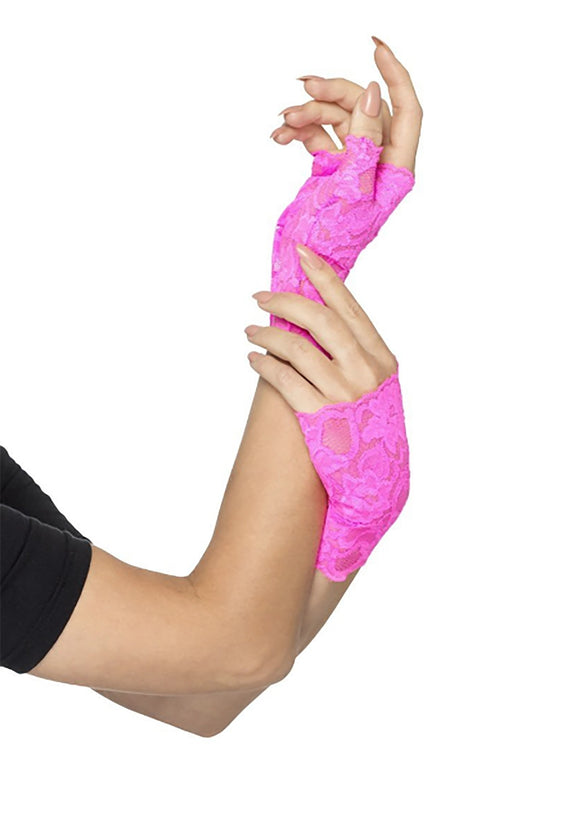 Pink Fingerless Lace Gloves Women's