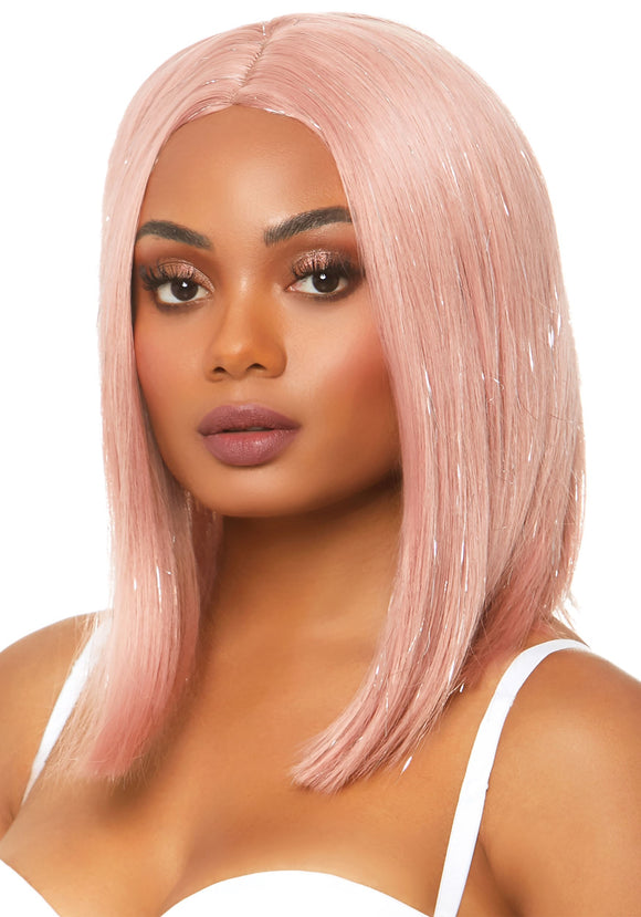 Long Bob Pink Tinsel Wig