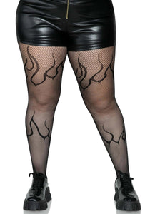 Black Flame Net Plus Size Tights