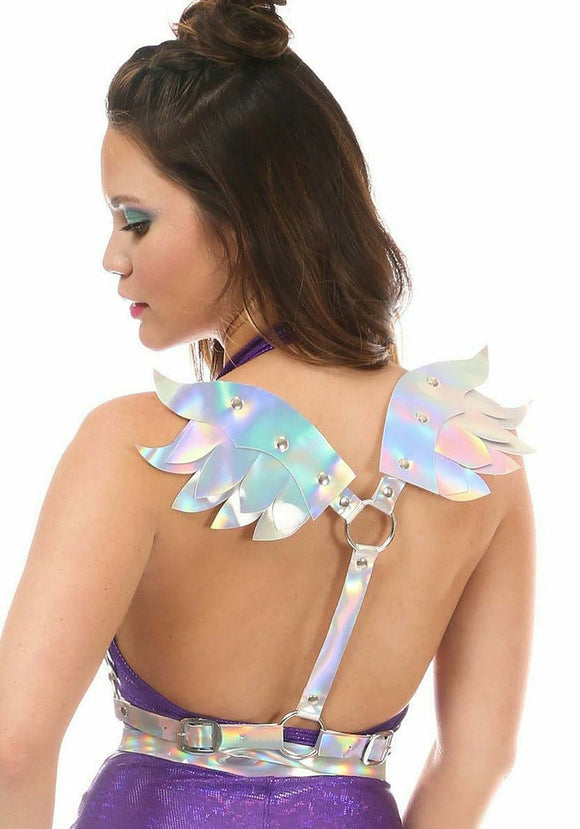 Plus Size Silver Holo Body Harness w/Wings for Women