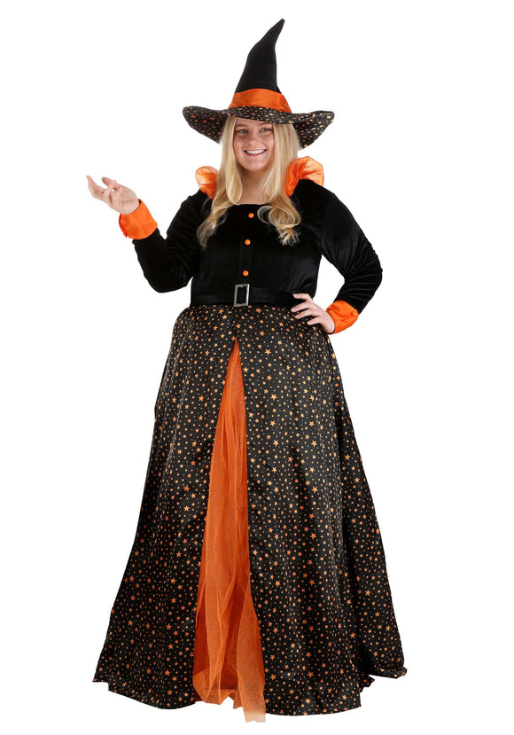 Plus Size Sparkling Orange Witch Women's Costume