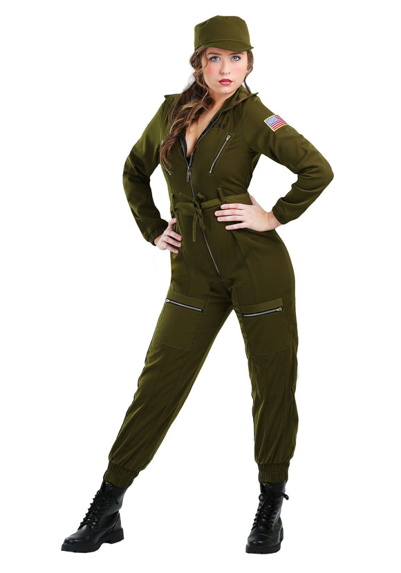 Plus Size Army Flightsuit Costume for Women 1X 2X