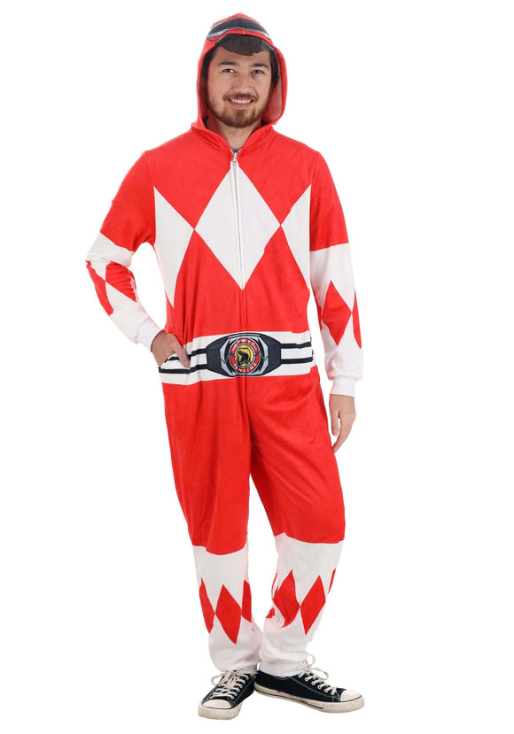 Adult Power Rangers Red Ranger Hooded Union Suit for Adults