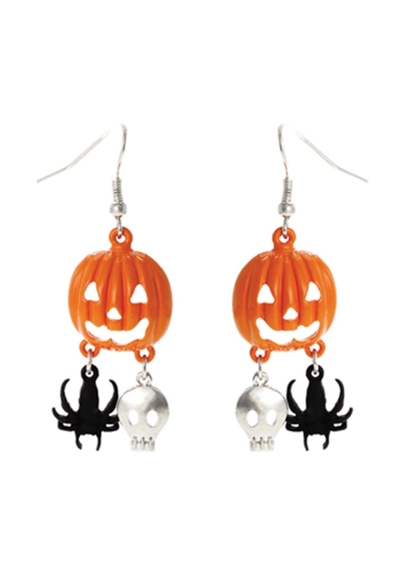 Skull Pumpkin Spider Earrings