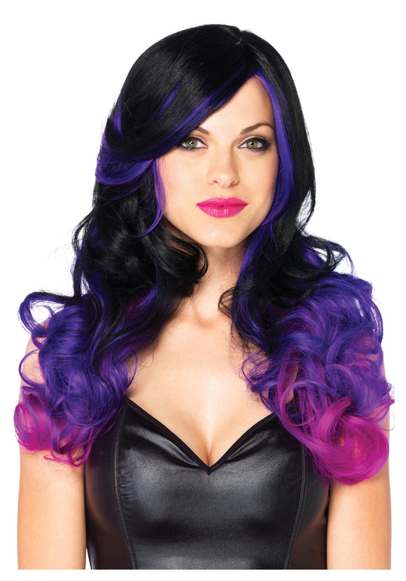 Purple and Black Costume Two-Tone Wig Accessory