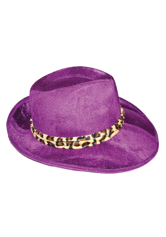 Purple Velvet Leopard Pimp Hat