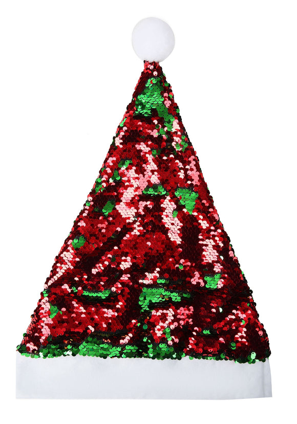 Red and Green Flip Sequin Santa Claus Hat