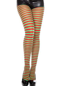 Red & Green Striped Women's Tights