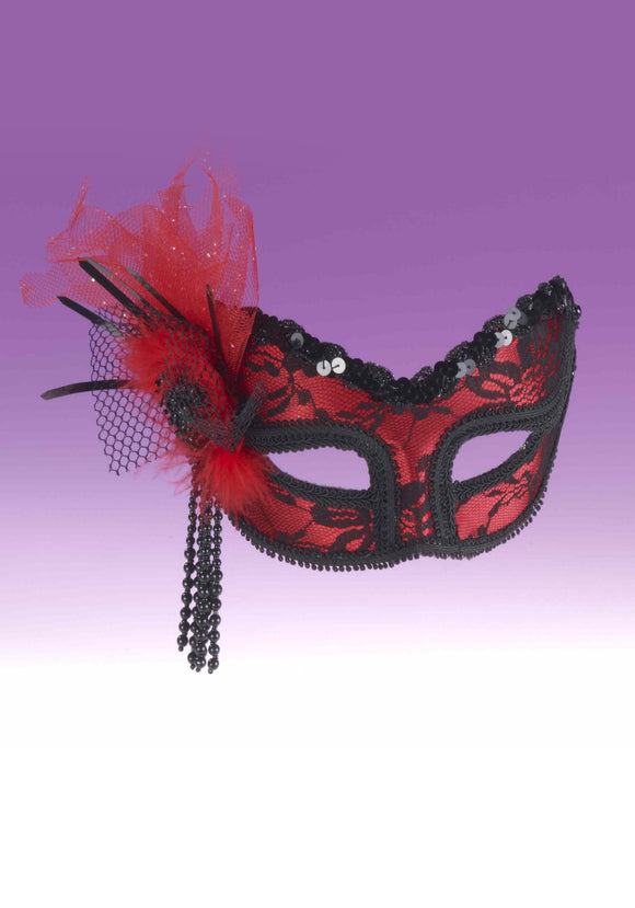 Red Black Lace Half Mask