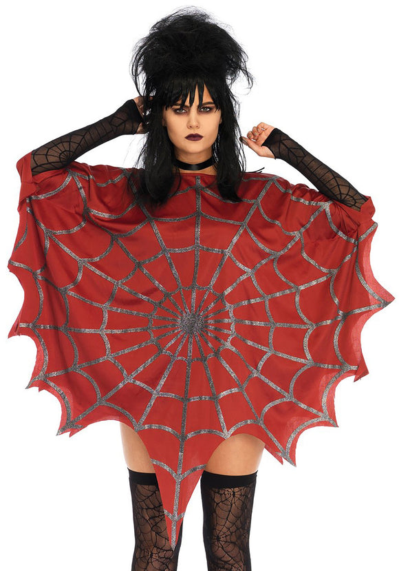 Red Glitter Web Women's Poncho Costume