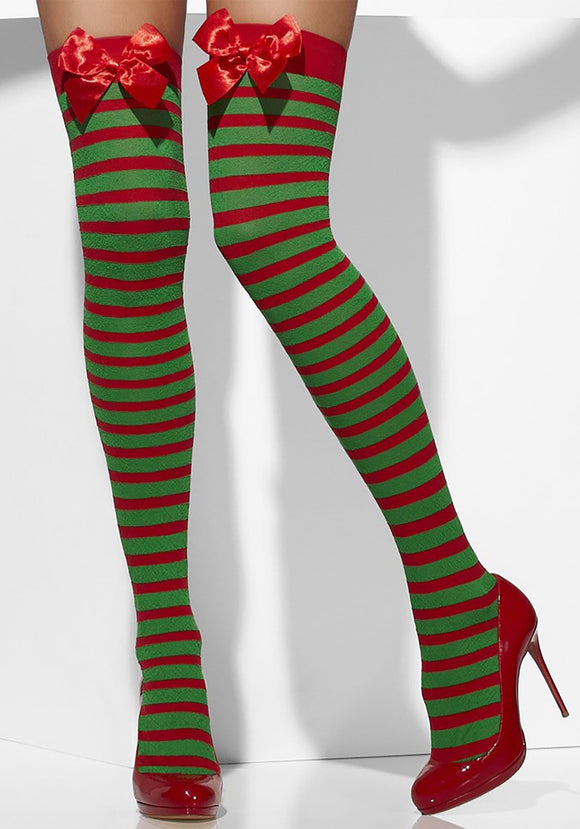 Striped Red & Green Thigh High Stockings