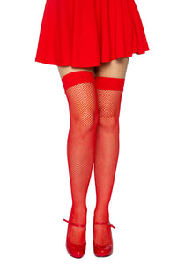 Red Nylon Fishnet Thigh High Tights for Women