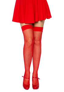 Red Nylon Fishnet Thigh High Tights for Women